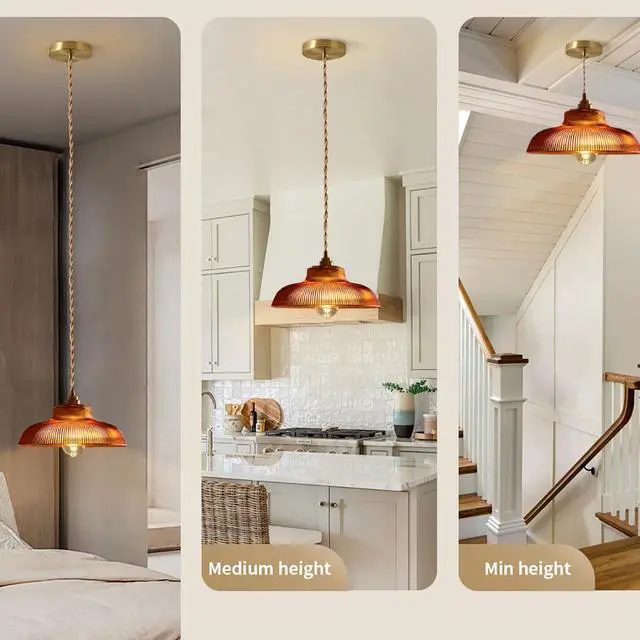 Alt view image 4 of 7 - Gold Glass Pendant Lights Kitchen Island Amber Hand Blown Glass Shade Modern Pendant Hanging Lighting Vintage Light Fixtures 1-Light Farmhouse Hanging Light for Hallway Dining Room