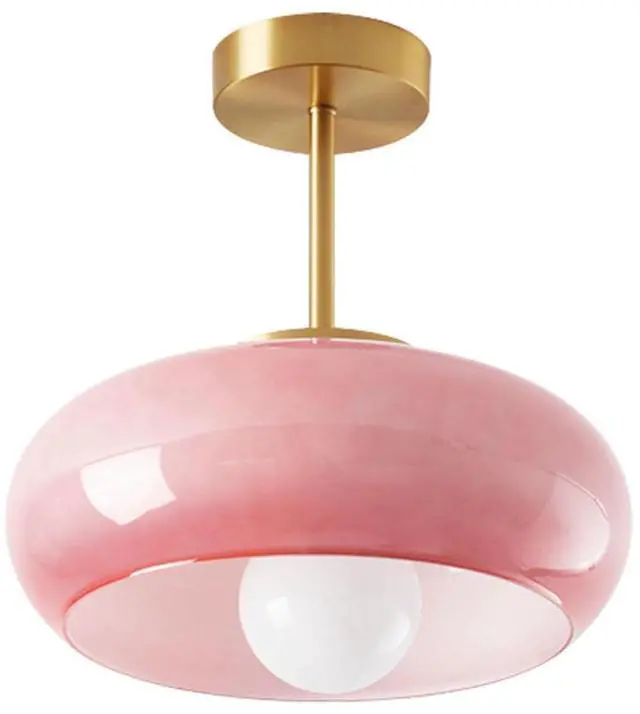 Main image of Pink Ceiling Light Gold Modern Flush Mount Light Globe Semi Flush Mount Ceiling Light with Dome Glass Shade Mid Century Ceiling Lamp for Hallway Living Dining Room Entrance Bedroom (SemiFlush)
