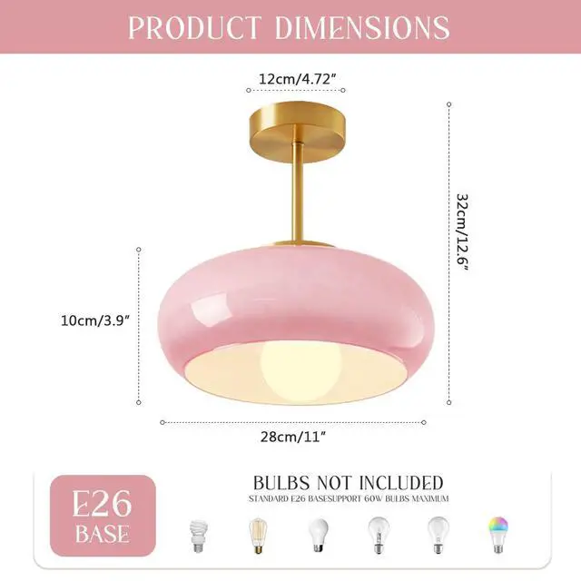 Alt view image 2 of 7 - Pink Ceiling Light Gold Modern Flush Mount Light Globe Semi Flush Mount Ceiling Light with Dome Glass Shade Mid Century Ceiling Lamp for Hallway Living Dining Room Entrance Bedroom (SemiFlush)