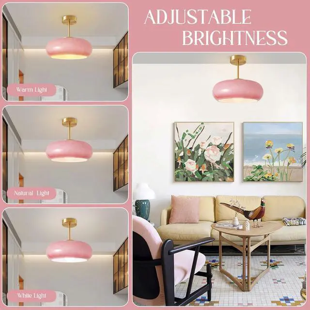 Alt view image 4 of 7 - Pink Ceiling Light Gold Modern Flush Mount Light Globe Semi Flush Mount Ceiling Light with Dome Glass Shade Mid Century Ceiling Lamp for Hallway Living Dining Room Entrance Bedroom (SemiFlush)