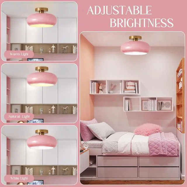 Alt view image 3 of 7 - 2-Lights Modern Flush Mount Ceiling Light Fixture Pink Glass Pendant Light with Dome Milk Shade Mid Century Close to Ceiling Lights Gold Brass Overhead Lighting for Entryway Hallway