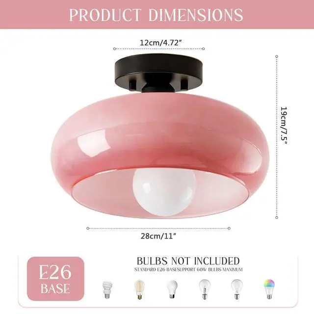 Alt view image 2 of 7 - Flush Mount Ceiling Light Fixture Black Brass Ceiling Lamp Milk Pink Dome Shade Mid-Century Modern Semi Flush Mount Light Glass Globe Close to Lights Fixtures Hallway Entrance Bedroom
