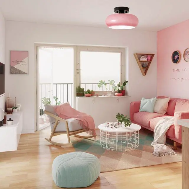 Alt view image 4 of 7 - Flush Mount Ceiling Light Fixture Black Brass Ceiling Lamp Milk Pink Dome Shade Mid-Century Modern Semi Flush Mount Light Glass Globe Close to Lights Fixtures Hallway Entrance Bedroom