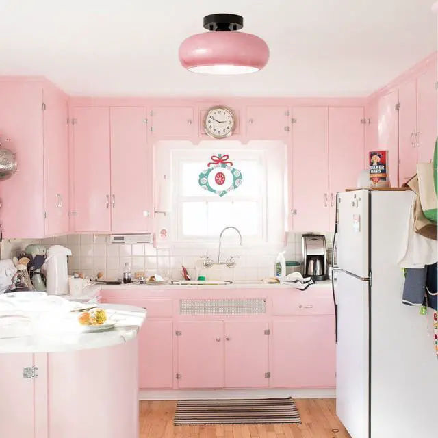 Alt view image 6 of 7 - Flush Mount Ceiling Light Fixture Black Brass Ceiling Lamp Milk Pink Dome Shade Mid-Century Modern Semi Flush Mount Light Glass Globe Close to Lights Fixtures Hallway Entrance Bedroom