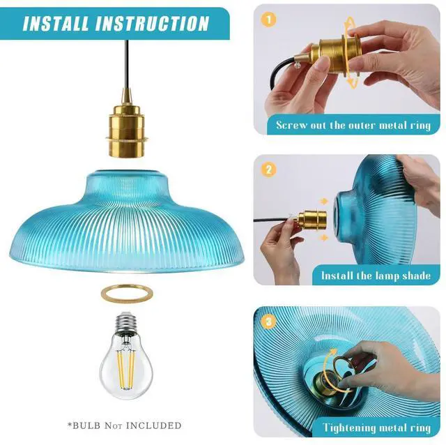 Alt view image 7 of 7 - Blue Glass Hanging Lamp Plug in Pendant Light Vintage Plug in Light | 14.7 ft cord On/Off Switch Modern Industrial Hanging Pendant Lamp Swag in Chandelier Ceiling Fixture Living Room Dining room