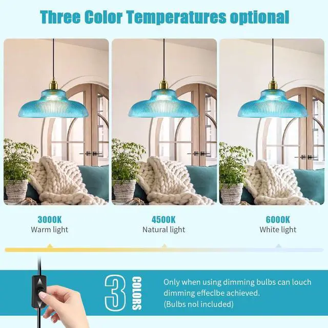 Alt view image 6 of 7 - Blue Glass Hanging Lamp Plug in Pendant Light Vintage Plug in Light | 14.7 ft cord On/Off Switch Modern Industrial Hanging Pendant Lamp Swag in Chandelier Ceiling Fixture Living Room Dining room
