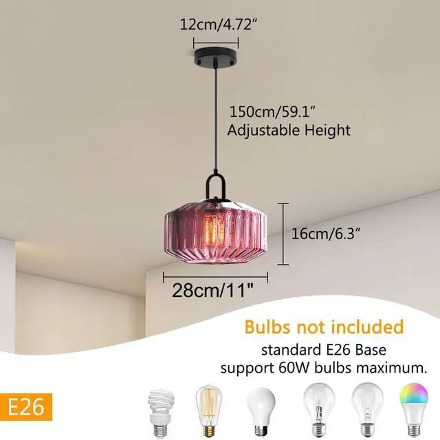 Alt view image 2 of 7 - Glass Globe Pendant Light Mid Century Modern Pendant Lighting | Vintage Glass Light fixtures with 11Inch Purple Glass Shade Black Metal Ceiling Pendant Lights Dining Room Bedroom Kitchen