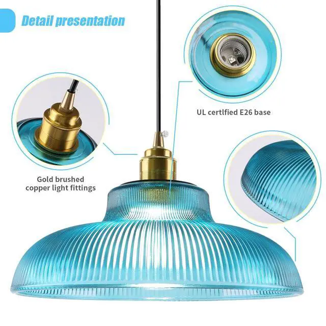 Alt view image 3 of 7 - Blue Glass Pendant Light Fixtures Small Teal One-Light Gold Ceiling Pendant Lamp Blue Green Dome Glass Shade Mid Century Modern Hanging Pendant Light for Living Dining Room Kitchen