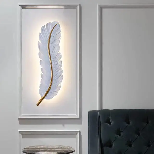 Alt view image 2 of 7 - Wall Sconce for Bedroom, Modern LED Wall Mount Light 3000K-6000K 24W Dimmable LED Wall Light Fixtures White Feather Wall Lamp for Bedroom Living Room Hallway (1-Pack)