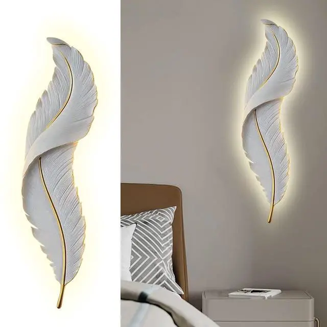 Main image of LED Wall Lamp Modern Wall Sconce Light White Elegant Feather Design Mid Century Vintage Style Creative Wall Lights for Bedroom Living Room Hallway Dining Room Loft Farmhouse