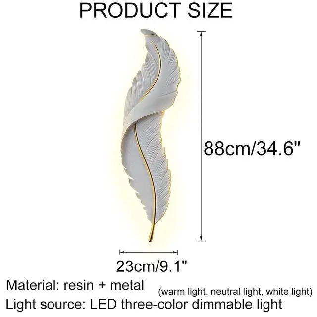 Alt view image 2 of 7 - LED Wall Lamp Modern Wall Sconce Light White Elegant Feather Design Mid Century Vintage Style Creative Wall Lights for Bedroom Living Room Hallway Dining Room Loft Farmhouse