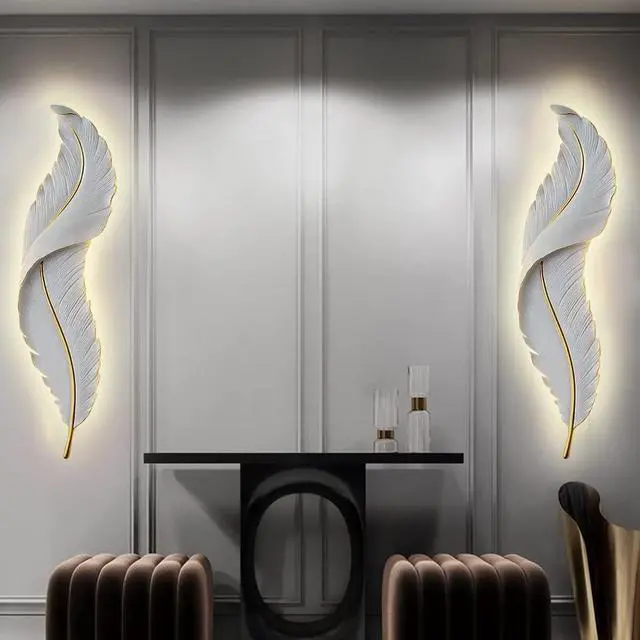 Alt view image 3 of 7 - LED Wall Lamp Modern Wall Sconce Light White Elegant Feather Design Mid Century Vintage Style Creative Wall Lights for Bedroom Living Room Hallway Dining Room Loft Farmhouse