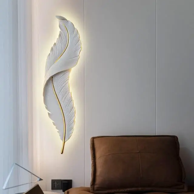 Alt view image 4 of 7 - LED Wall Lamp Modern Wall Sconce Light White Elegant Feather Design Mid Century Vintage Style Creative Wall Lights for Bedroom Living Room Hallway Dining Room Loft Farmhouse