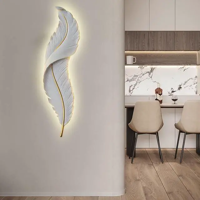 Alt view image 6 of 7 - LED Wall Lamp Modern Wall Sconce Light White Elegant Feather Design Mid Century Vintage Style Creative Wall Lights for Bedroom Living Room Hallway Dining Room Loft Farmhouse