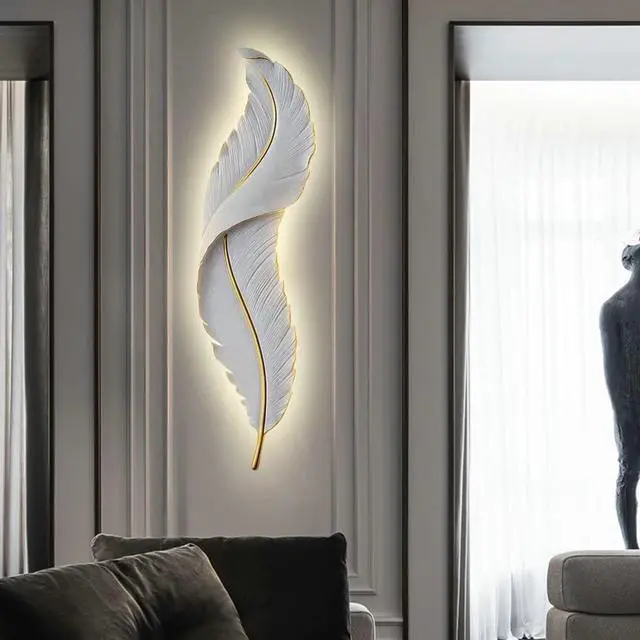 Alt view image 5 of 7 - LED Wall Lamp Modern Wall Sconce Light White Elegant Feather Design Mid Century Vintage Style Creative Wall Lights for Bedroom Living Room Hallway Dining Room Loft Farmhouse