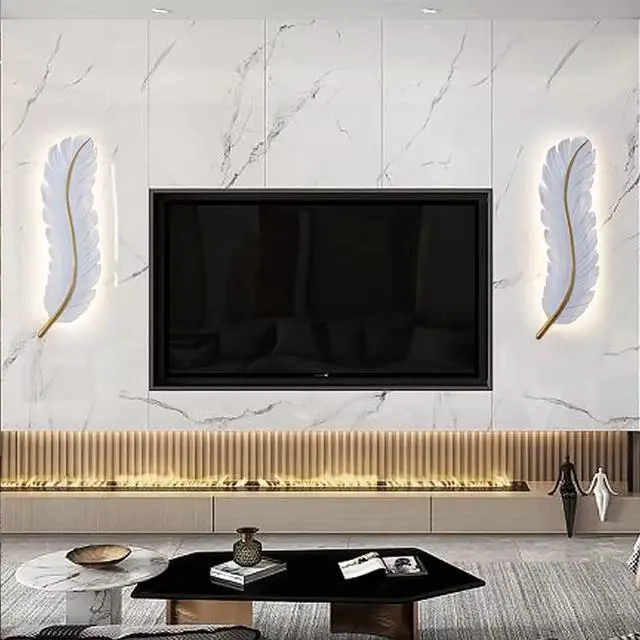 Alt view image 4 of 7 - Wall Sconce for Bedroom, Modern LED Wall Mount Light 3000K-6000K 24W Dimmable LED Wall Light Fixtures White Feather Wall Lamp for Bedroom Living Room Hallway (1-Pack)