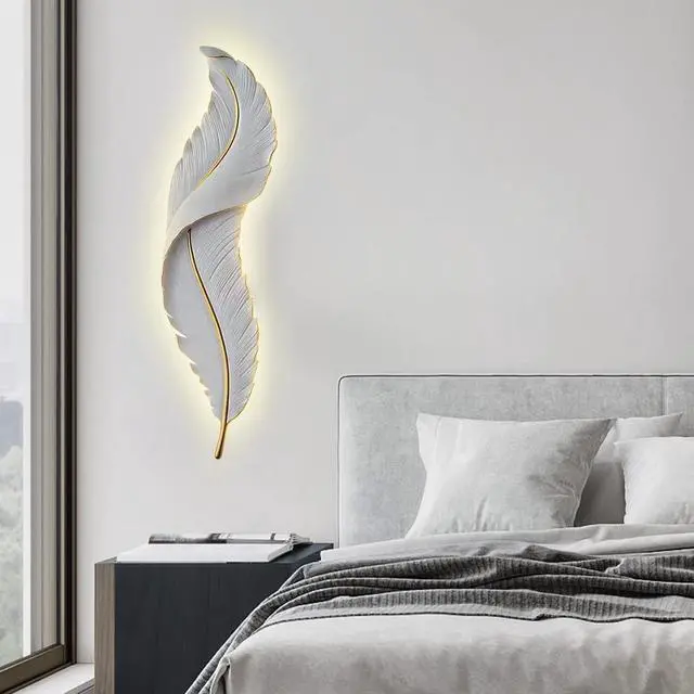 Alt view image 7 of 7 - LED Wall Lamp Modern Wall Sconce Light White Elegant Feather Design Mid Century Vintage Style Creative Wall Lights for Bedroom Living Room Hallway Dining Room Loft Farmhouse