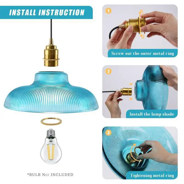 Alt view image 4 of 7 - Blue Glass Pendant Light Fixtures Small Teal One-Light Gold Ceiling Pendant Lamp Blue Green Dome Glass Shade Mid Century Modern Hanging Pendant Light for Living Dining Room Kitchen