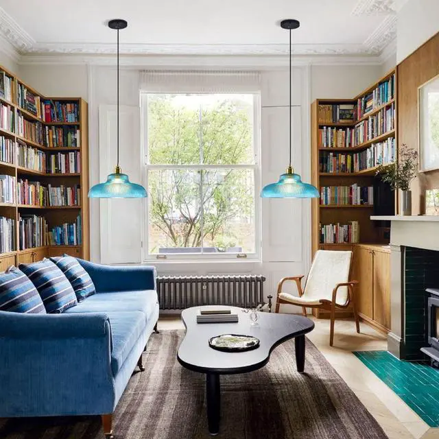 Alt view image 5 of 7 - Blue Glass Pendant Light Fixtures Small Teal One-Light Gold Ceiling Pendant Lamp Blue Green Dome Glass Shade Mid Century Modern Hanging Pendant Light for Living Dining Room Kitchen