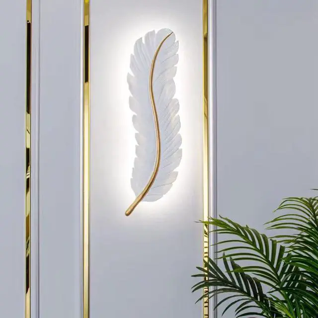 Alt view image 3 of 7 - Wall Sconce for Bedroom, Modern LED Wall Mount Light 3000K-6000K 24W Dimmable LED Wall Light Fixtures White Feather Wall Lamp for Bedroom Living Room Hallway (1-Pack)