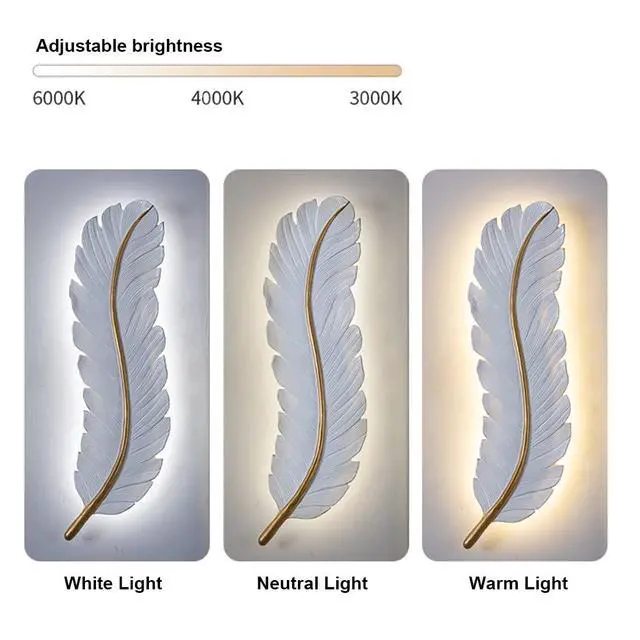 Alt view image 5 of 7 - Wall Sconce for Bedroom, Modern LED Wall Mount Light 3000K-6000K 24W Dimmable LED Wall Light Fixtures White Feather Wall Lamp for Bedroom Living Room Hallway (1-Pack)