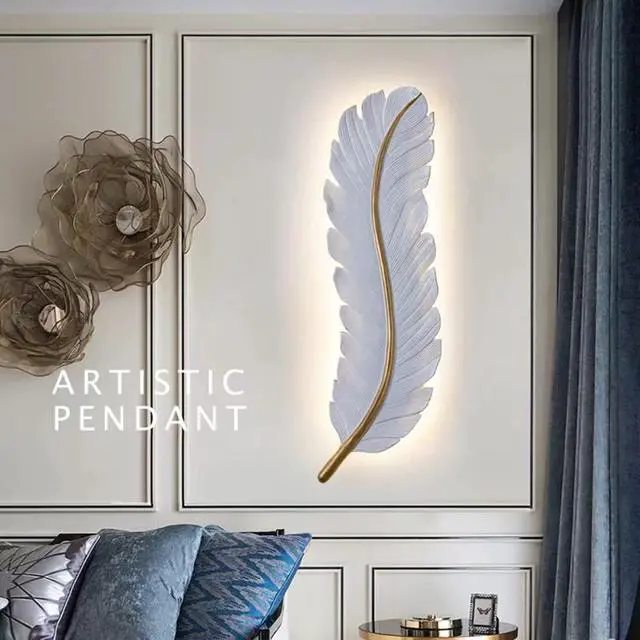 Alt view image 7 of 7 - Dimmable LED Wall Lighting Set of 2 Modern White Feather Wall Mount Light 3000K-6000K 24W LED Wall Lamp for Bedroom Living Room Hallway (2-Pack)