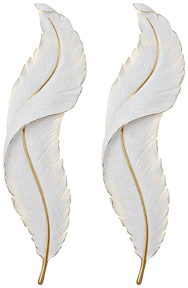 Main image of LED Wall Sconces Set of Two Modern Wall Sconce Light White Feather Wall Lamp with Unique Creative Resin Design Mid-Century Elegant Wall Lights for Bedroom Living Room Hallway
