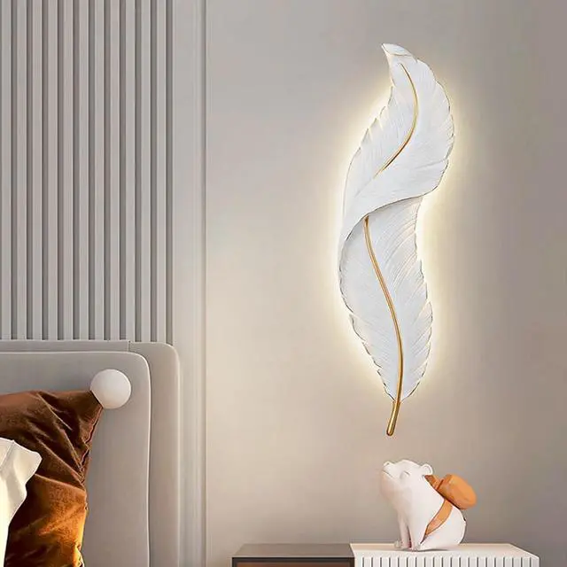 Alt view image 2 of 7 - LED Wall Sconces Set of Two Modern Wall Sconce Light White Feather Wall Lamp with Unique Creative Resin Design Mid-Century Elegant Wall Lights for Bedroom Living Room Hallway