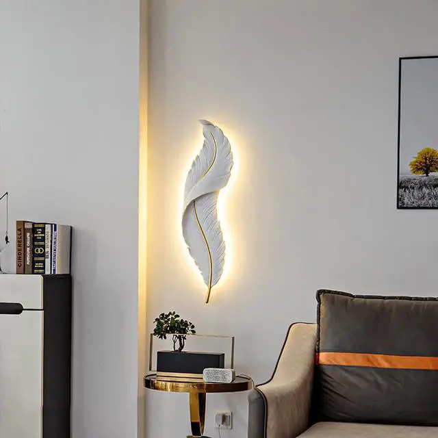 Alt view image 3 of 7 - LED Wall Sconces Set of Two Modern Wall Sconce Light White Feather Wall Lamp with Unique Creative Resin Design Mid-Century Elegant Wall Lights for Bedroom Living Room Hallway