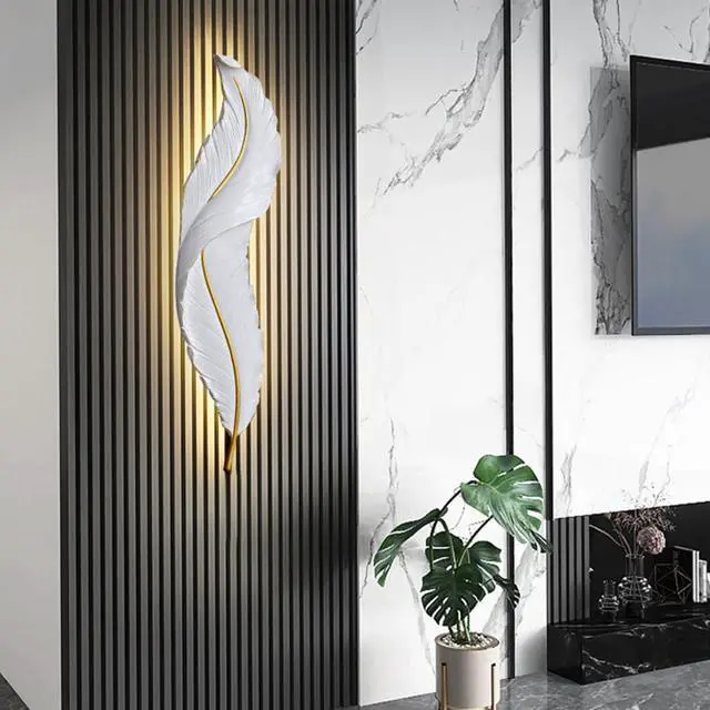Alt view image 4 of 7 - LED Wall Sconces Set of Two Modern Wall Sconce Light White Feather Wall Lamp with Unique Creative Resin Design Mid-Century Elegant Wall Lights for Bedroom Living Room Hallway