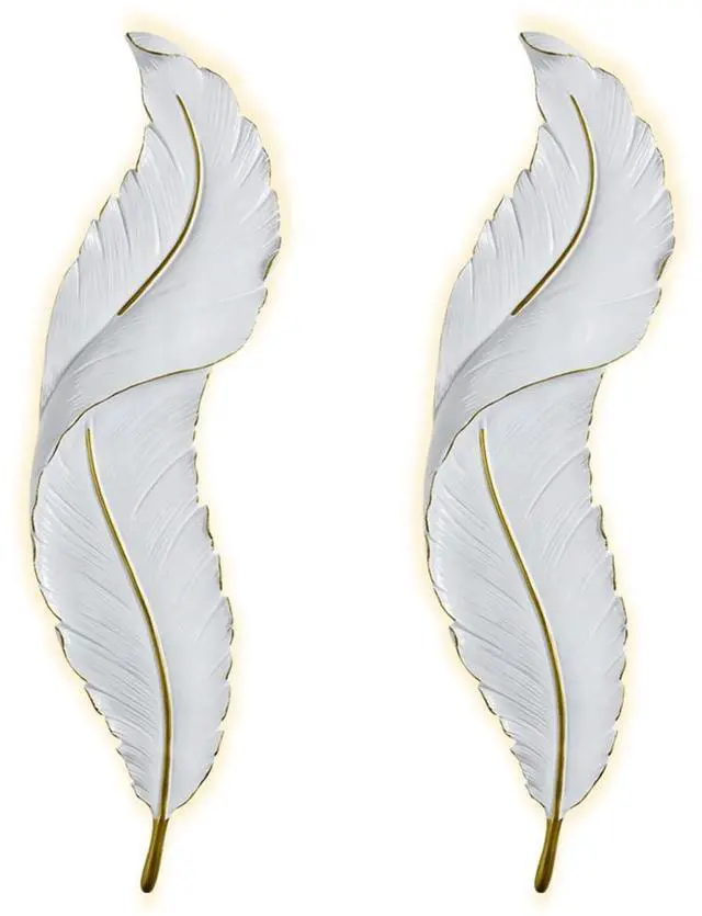 Main image of wall sconces Set of 2 Modern Bedroom Sconce Lighting Creative Feathers LED White Luxury wall lamp Dimmable wall Art Decor Feather Sconce Lights Fixtures for Bedroom Living Room