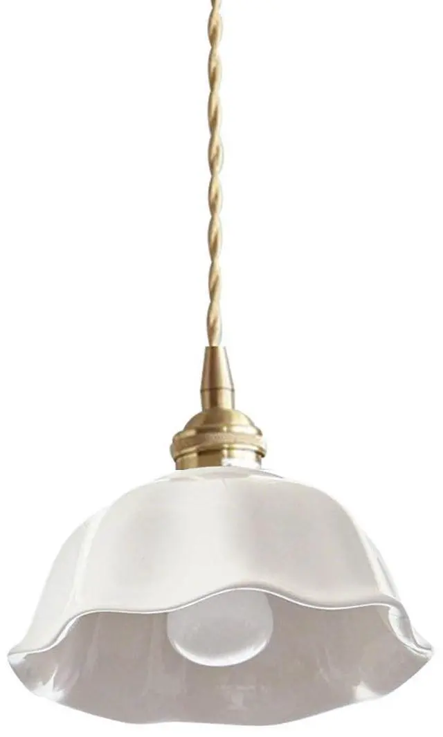 Main image of Ceramic Pendant Light Fixture Vintage White Wave Ceramic Shade Nordic Modern Pendant Light fixtures Brass Finish Ceiling Hanging Lamp for Kitchen Sink Dining Room Farmhouse Bedroom