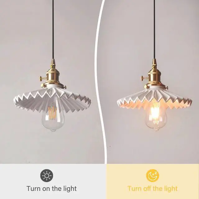 Alt view image 6 of 7 - Vintage Plug in Pendant Lights Ceramic Swag Pendant Light with Scalloped Ceramics Shade Nordic Modern Hanging Lighting Plug in Hanging Lamp Cord for Living Dining Room Kitchen Island