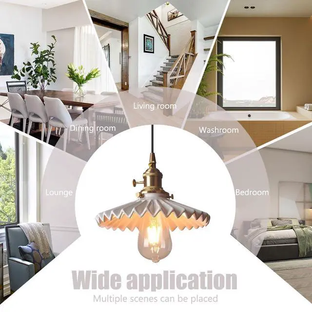 Alt view image 7 of 7 - Vintage Plug in Pendant Lights Ceramic Swag Pendant Light with Scalloped Ceramics Shade Nordic Modern Hanging Lighting Plug in Hanging Lamp Cord for Living Dining Room Kitchen Island
