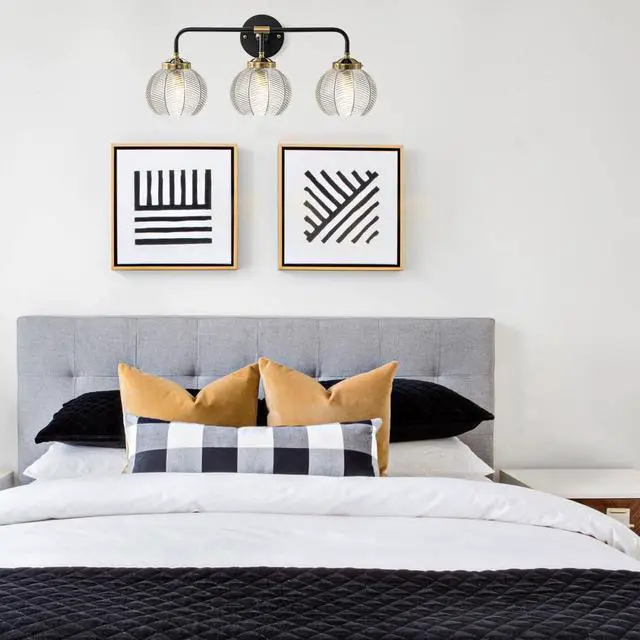 Alt view image 7 of 7 - 3-Head Glass Bathroom Vanity Light Fixture Black Vintage Wall Lights | 23.6 Inch Long Clear Ribbed Glass Globe Shade Mid Century Modern Wall Sconce E26 Base for Mirror Over Bedroom Hallway Bedside