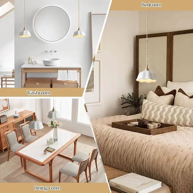 Alt view image 4 of 7 - Ceramic Pendant Light Fixture Vintage White Wave Ceramic Shade Nordic Modern Pendant Light fixtures Brass Finish Ceiling Hanging Lamp for Kitchen Sink Dining Room Farmhouse Bedroom