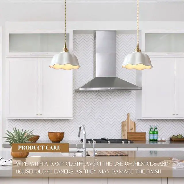 Alt view image 5 of 7 - Ceramic Pendant Light Fixture Vintage White Wave Ceramic Shade Nordic Modern Pendant Light fixtures Brass Finish Ceiling Hanging Lamp for Kitchen Sink Dining Room Farmhouse Bedroom