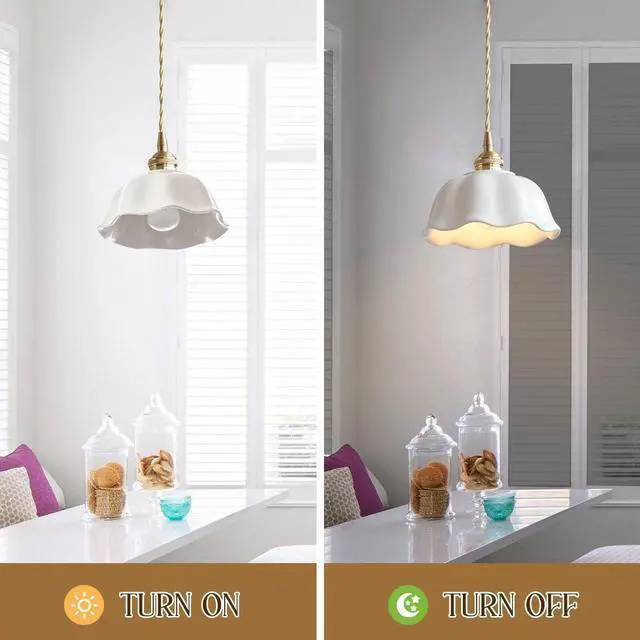 Alt view image 7 of 7 - Ceramic Pendant Light Fixture Vintage White Wave Ceramic Shade Nordic Modern Pendant Light fixtures Brass Finish Ceiling Hanging Lamp for Kitchen Sink Dining Room Farmhouse Bedroom