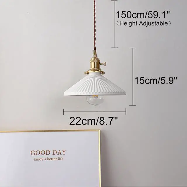 Alt view image 2 of 7 - Vintage Pendant Light fixtures Ceramics Ceiling Pendant Lights with White Scalloped Shade Brass Minimalist Style Barn Chandelier Pendant Lamp for Kitchen Sink Dining Room Bedroom