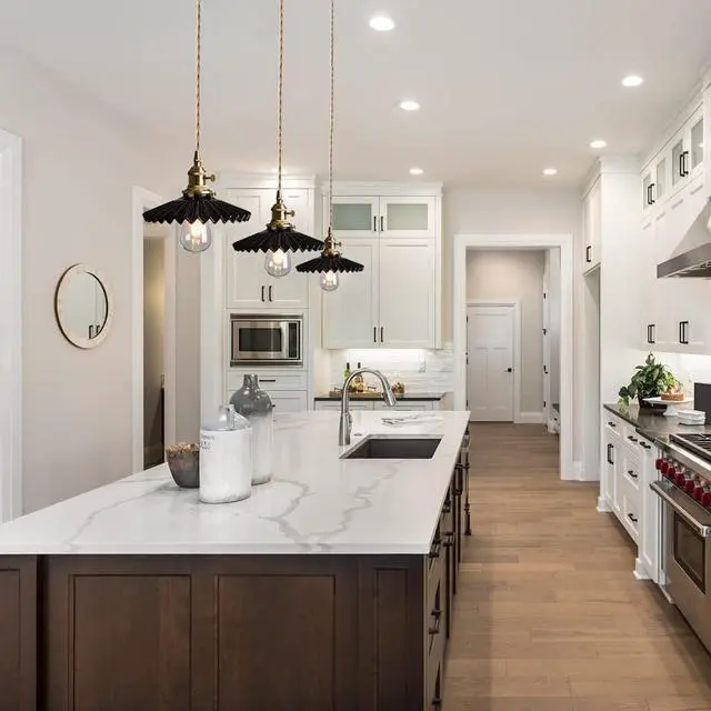 Alt view image 4 of 7 - Ceramic Hanging Lamp Black Pendant Light Fixture Kitchen Island Scalloped Ceramics Shade Farmhouse Vintage Ceiling Hanging Lights Gold Brass Finish Adjustable Ceiling Pendant Light