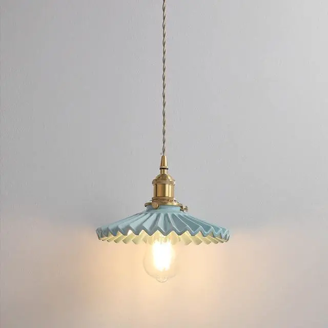 Main image of Modern Minimalist Pendant Lamp Ceramic Pendant Light Blue Glass Lampshade Brass Finish Nordic Vintage Style Ceramics Hanging Light for Kitchen Sink Living Dining Room Bedside Bedroom