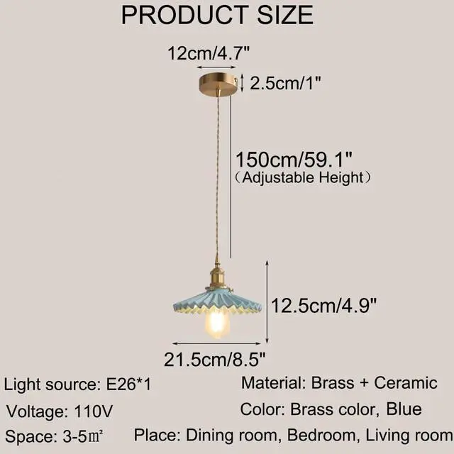 Alt view image 2 of 7 - Modern Minimalist Pendant Lamp Ceramic Pendant Light Blue Glass Lampshade Brass Finish Nordic Vintage Style Ceramics Hanging Light for Kitchen Sink Living Dining Room Bedside Bedroom
