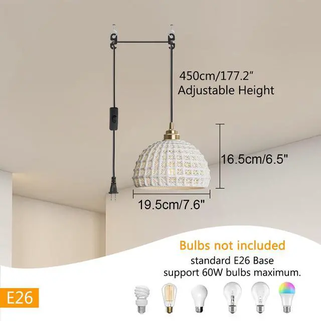 Alt view image 2 of 7 - Ceramic Plug in Pendant Light Fixture 1-Light Mid Century Retro Pendant Light with Ceramics Globe Shade Nordic Modern Decorate Lighting Plug in Hanging Lights Cord Dining Room Kitchen