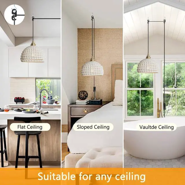 Alt view image 3 of 7 - Ceramic Plug in Pendant Light Fixture 1-Light Mid Century Retro Pendant Light with Ceramics Globe Shade Nordic Modern Decorate Lighting Plug in Hanging Lights Cord Dining Room Kitchen