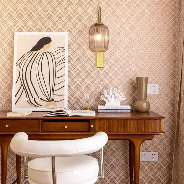 Alt view image 7 of 7 - Pink Wall Light Sconce Mid Century Modern Light Fixture | Striped Glass Pink Shade vintage wall sconces set of two Mirror Bedroom Living Room Schoolhouse