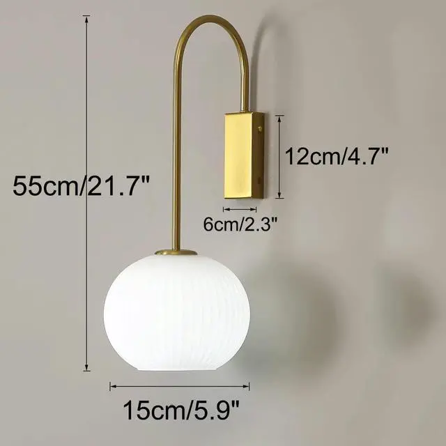 Alt view image 2 of 7 - Glass Wall Sconce Modern Wall Light 1-Light Bathroom Vanity Light with White Ribbed Glass Shade Mid Century Vintage Wall Lamp Gold for Mirror Bedroom Dining Living Room Hallway