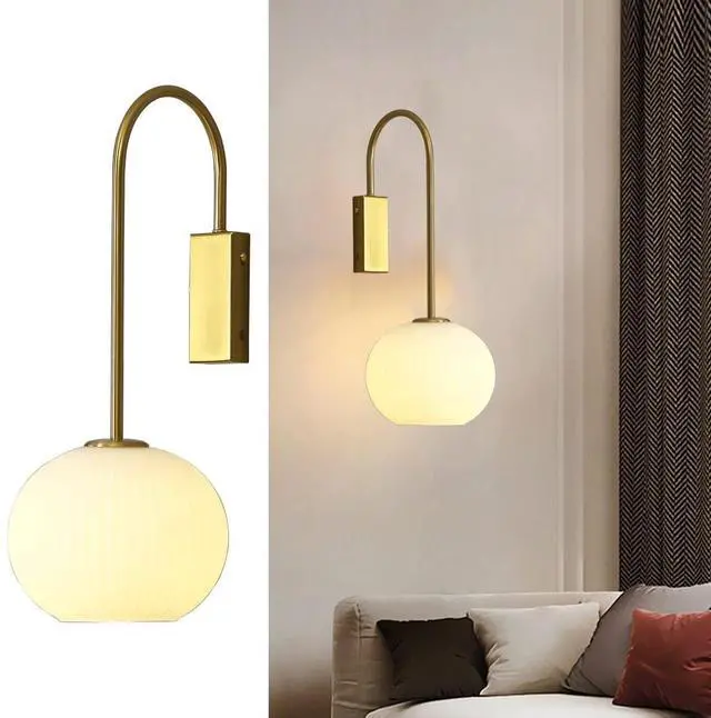 Main image of Glass Wall Sconce Modern Wall Light 1-Light Bathroom Vanity Light with White Ribbed Glass Shade Mid Century Vintage Wall Lamp Gold for Mirror Bedroom Dining Living Room Hallway