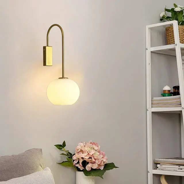 Alt view image 3 of 7 - Glass Wall Sconce Modern Wall Light 1-Light Bathroom Vanity Light with White Ribbed Glass Shade Mid Century Vintage Wall Lamp Gold for Mirror Bedroom Dining Living Room Hallway