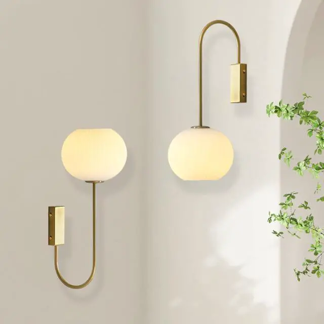 Alt view image 5 of 7 - Glass Wall Sconce Modern Wall Light 1-Light Bathroom Vanity Light with White Ribbed Glass Shade Mid Century Vintage Wall Lamp Gold for Mirror Bedroom Dining Living Room Hallway