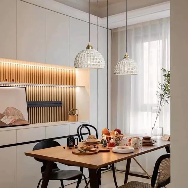 Alt view image 7 of 7 - Ceramic Plug in Pendant Light Fixture 1-Light Mid Century Retro Pendant Light with Ceramics Globe Shade Nordic Modern Decorate Lighting Plug in Hanging Lights Cord Dining Room Kitchen